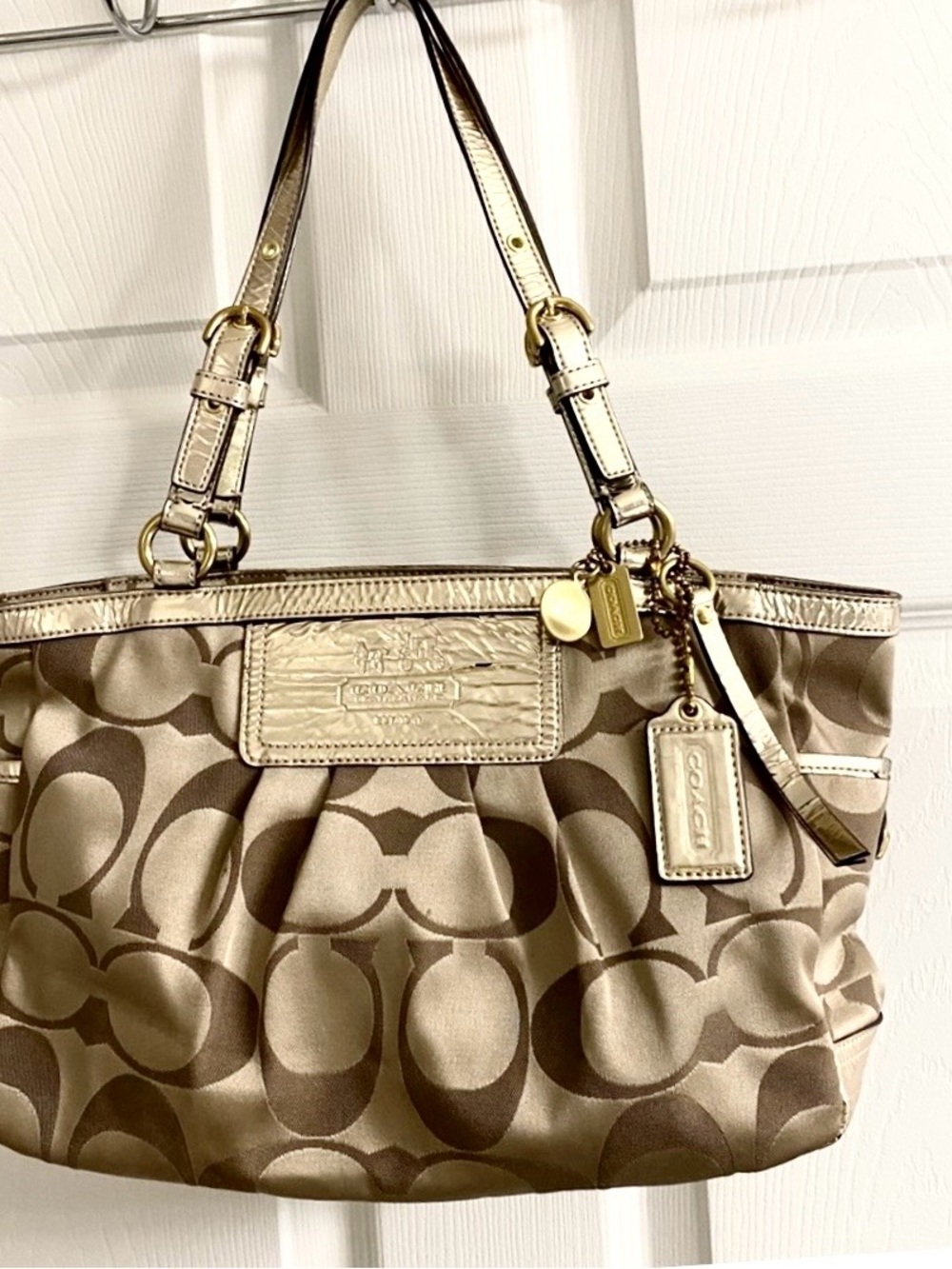 Coach Gallery Signature Sateen Khaki Tote Handbag